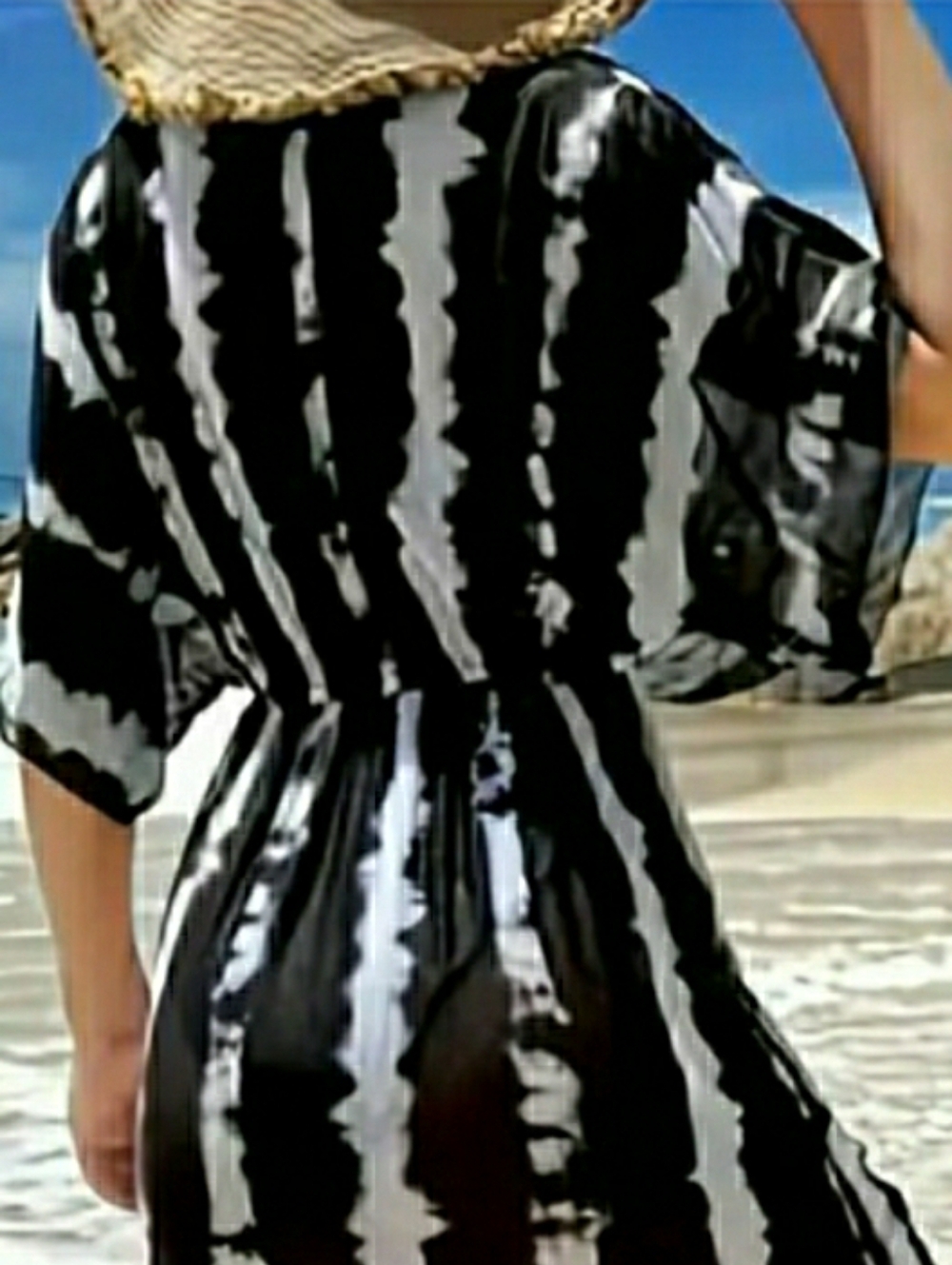 Swimsuit Coverup Vneck Black White Semi Sheer OS ⛱ NEW - Picture 7 of 11